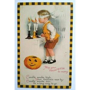 Halloween Postcard Ellen Clapsaddle Wolf Series 31 Checkered Border 1924 Vintage